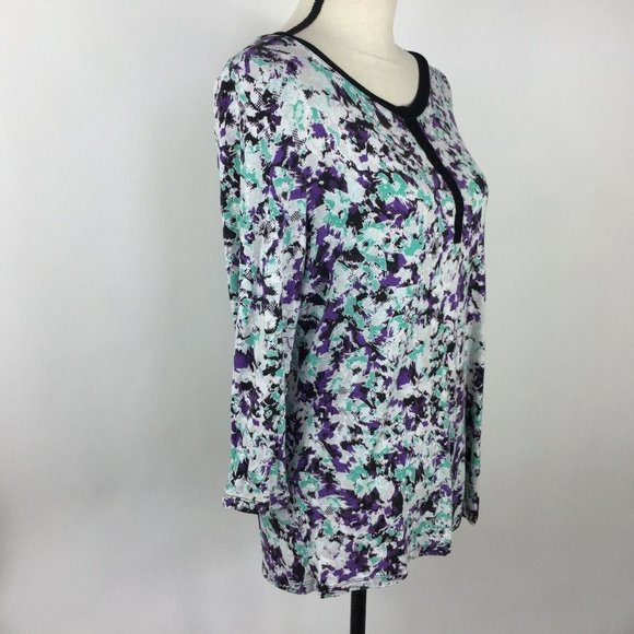Laura Ashley Knit Top Women Large Stretch 1/4 snap 3/4 Sleeve Multi-color - Picture 5 of 8